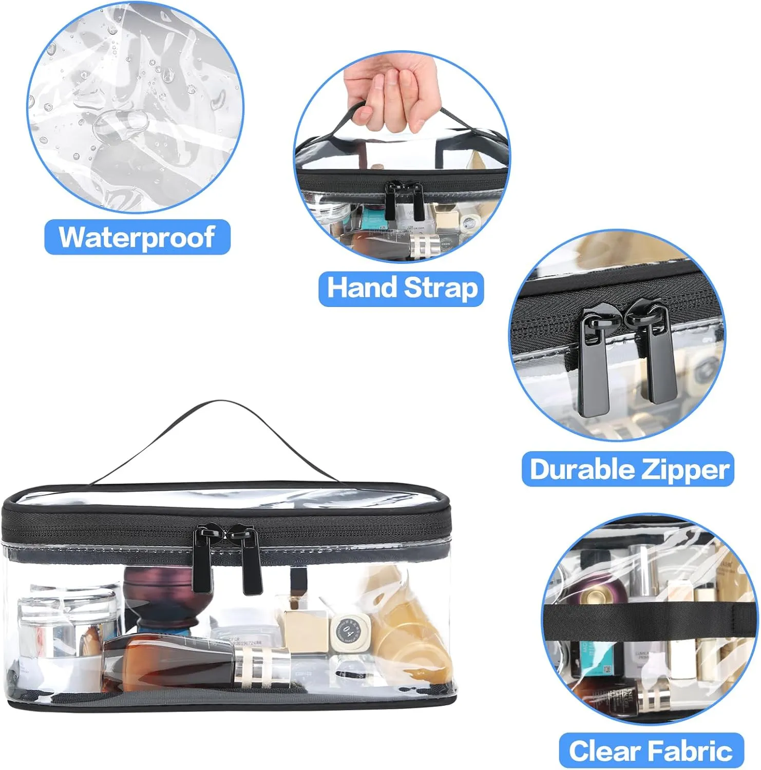 HAOGUAGUA 2 Pieces Clear Makeup Bags Cosmetic Toiletry Bags for Traveling, Waterproof Travel Transparent TSA APPROVED Carry On Airport Airline Compliant Bag (2 PIECES BLACK)