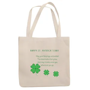 Happy St Patricks day my your blessing outnumber funny for man Woman Irish Clover Natural White Multicolor Canvas Tote Bag