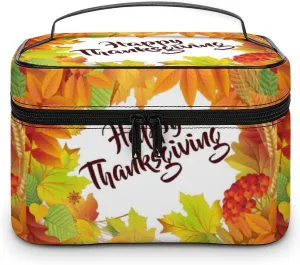 Happy Thanksgiving Foliage Fashionable Portable Makeup Bag, Travel Makeup Bag Storage,