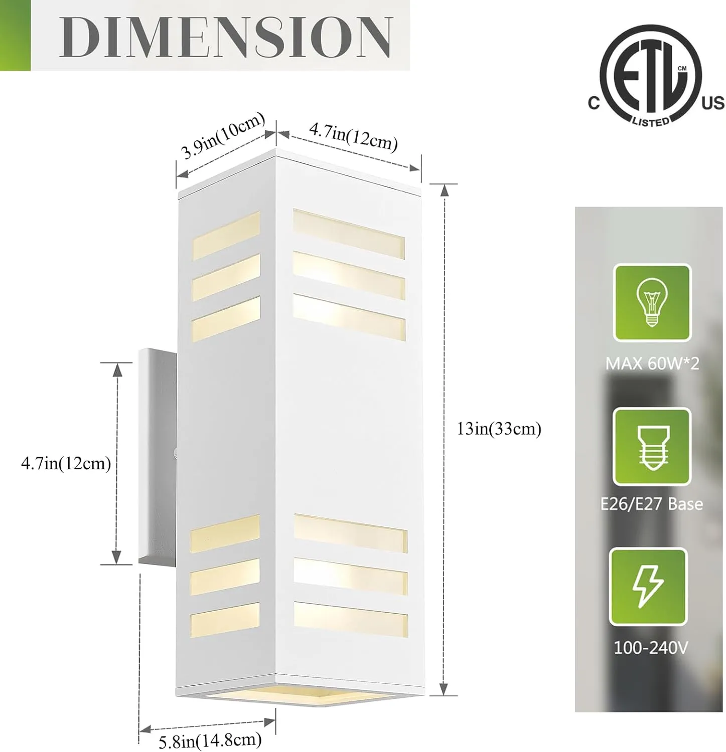 harriet Outdoor Wall Lights, Modern Exterior Lighting Fixtures Aluminum Waterproof, 13" Rectangular Porch Light Up and Down Lighting for Outside, Garage, White