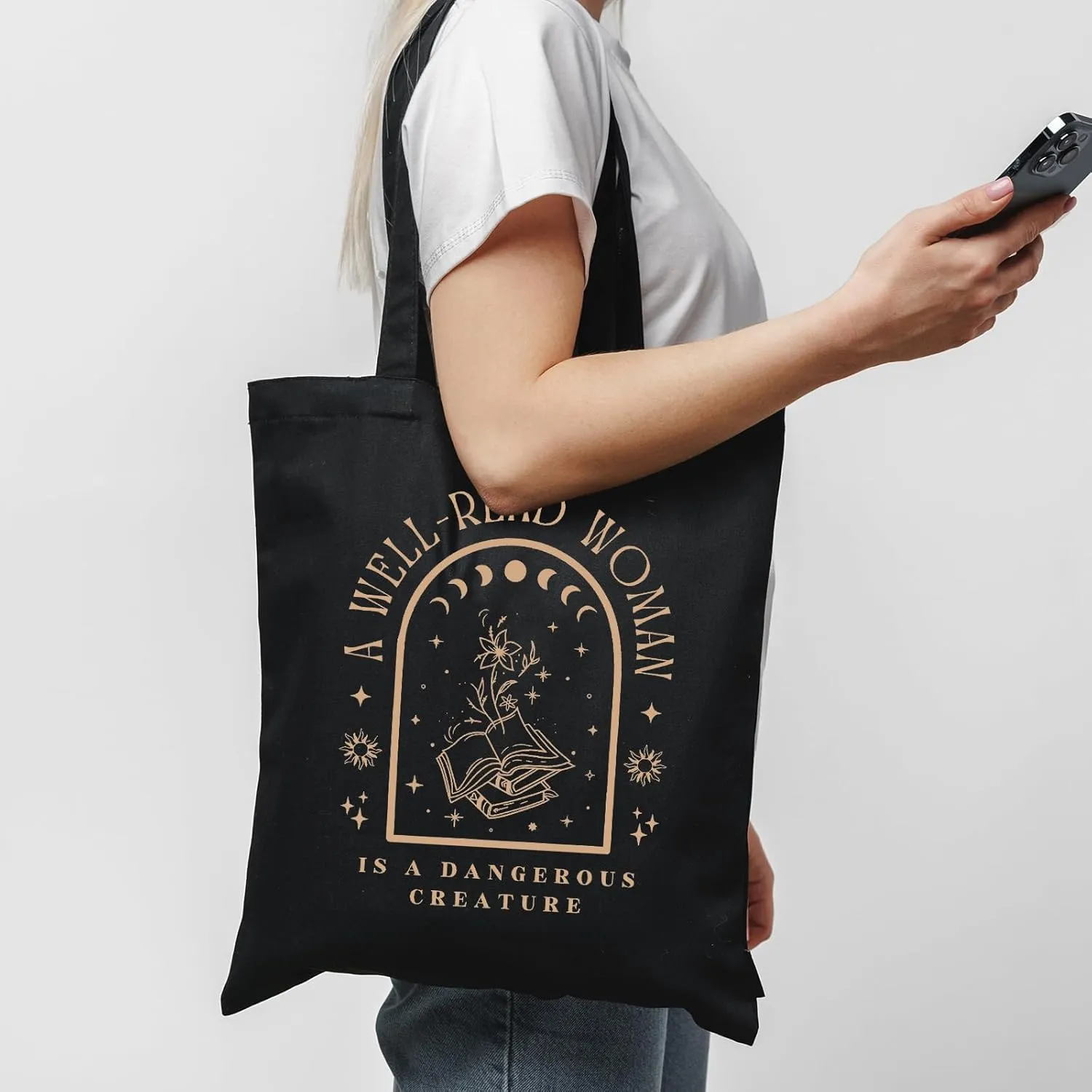 Haukea Aesthetic Canvas Tote Bag for Women Cute Cloth Trendy Tote Bags with Zipper Pockets Cotton Graphic Tote Bag