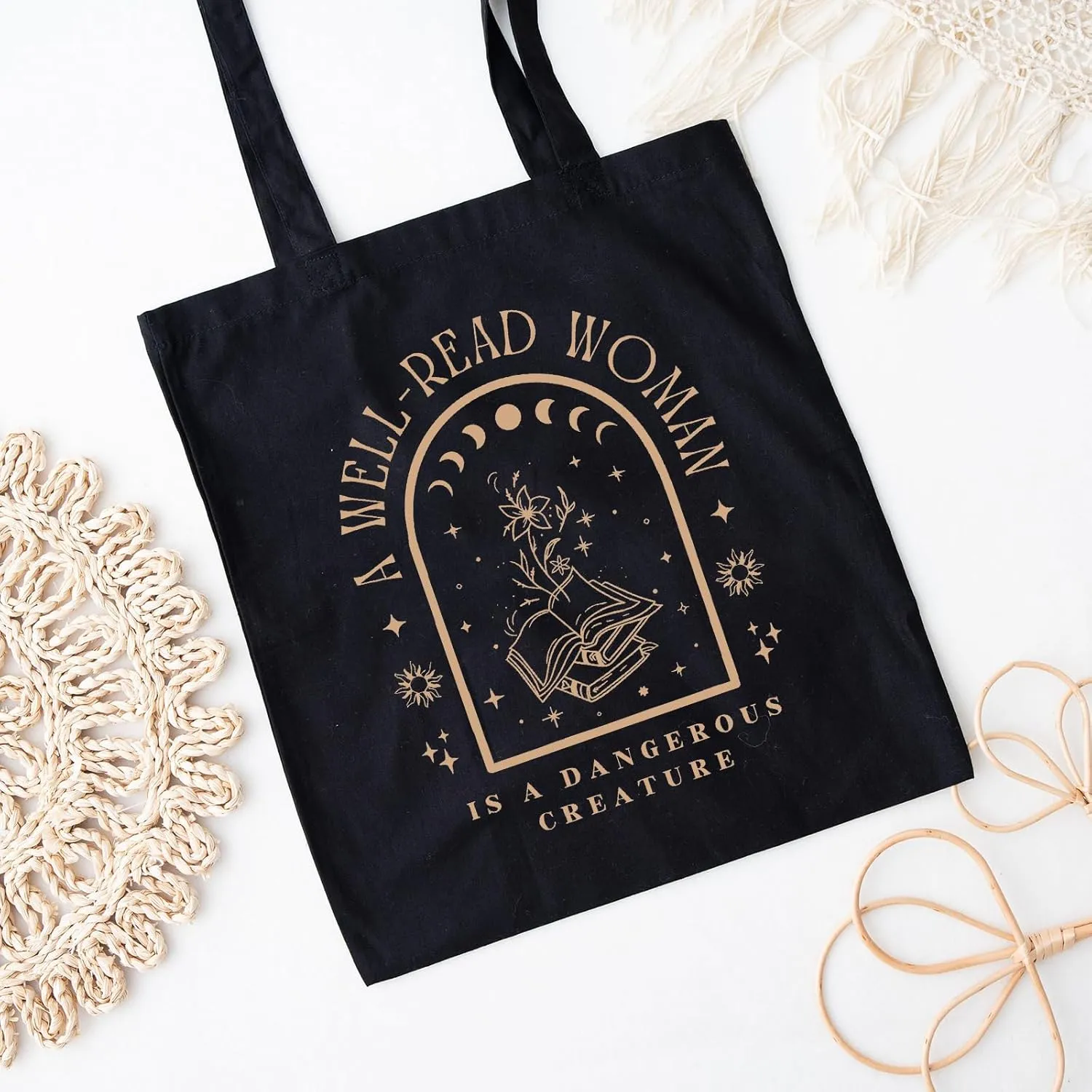 Haukea Aesthetic Canvas Tote Bag for Women Cute Cloth Trendy Tote Bags with Zipper Pockets Cotton Graphic Tote Bag