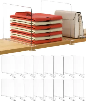 HBlife 12 Inches Tall [Extra Tall Version] Clear Shelf Dividers, 16 Pack Purse Organizer for Closet Perfect for Handbags, Acrylic Bookshelf for Organization