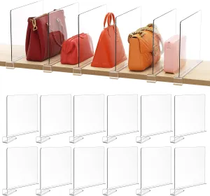 HBlife 12 Pack Clear Shelf Dividers, Vertical Purse Organizer for Closet Perfect for Sweater, Shirts, Handbags in Bedroom and Kitchen, Adjustable Acrylic Bookshelf for Organization