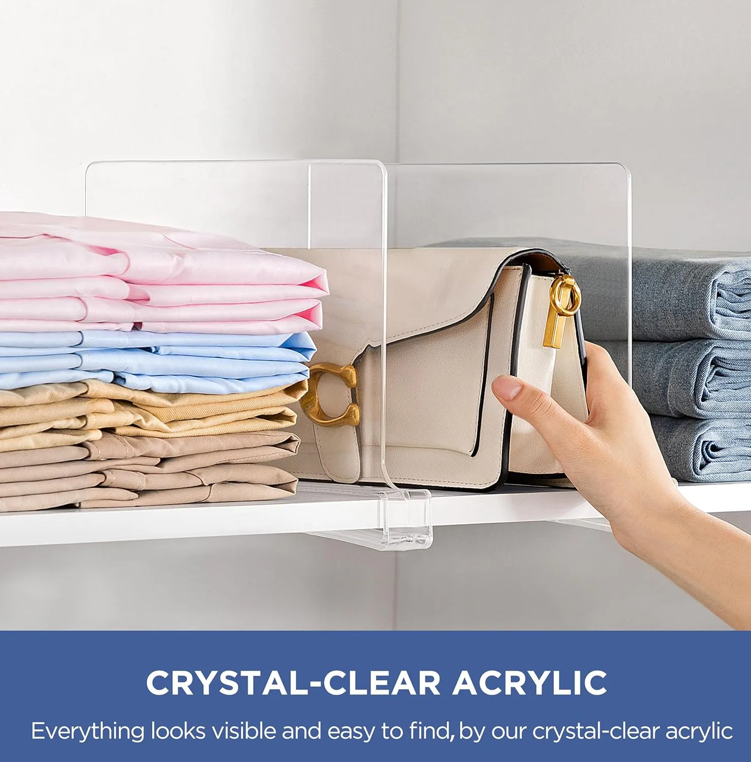 HBlife 12 Pack Clear Shelf Dividers, Vertical Purse Organizer for Closet Perfect for Sweater, Shirts, Handbags in Bedroom and Kitchen, Adjustable Acrylic Bookshelf for Organization