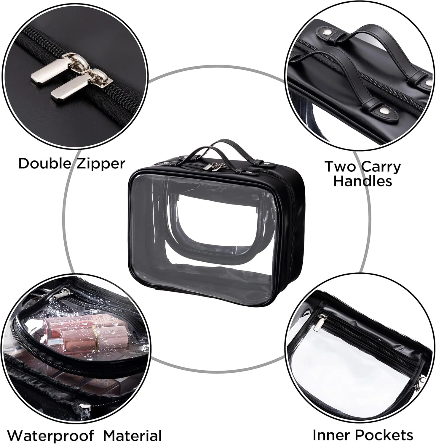 HBselect TSA Approved Toiletry Bag, Clear Makeup Bag Travel Toiletry Bag for Women Girls, Portable Waterproof Makeup Bag Organizer Cosmetic Bag Travel Accessories Essentials (Large Black)