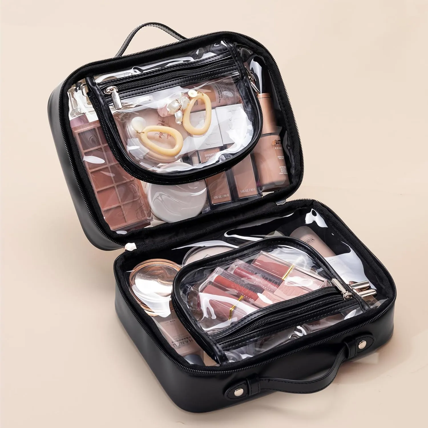 HBselect TSA Approved Toiletry Bag, Clear Makeup Bag Travel Toiletry Bag for Women Girls, Portable Waterproof Makeup Bag Organizer Cosmetic Bag Travel Accessories Essentials (Large Black)