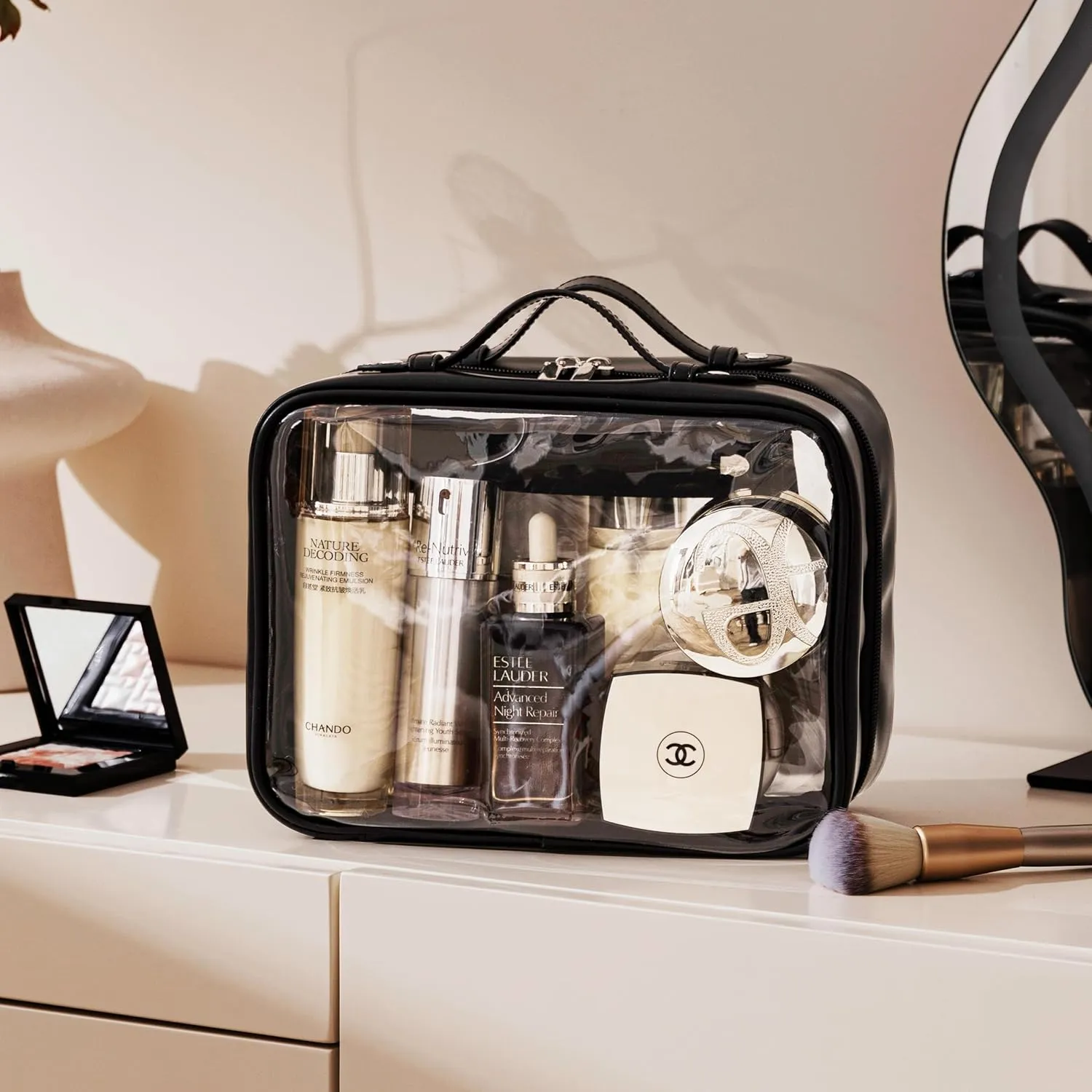 HBselect TSA Approved Toiletry Bag, Clear Makeup Bag Travel Toiletry Bag for Women Girls, Portable Waterproof Makeup Bag Organizer Cosmetic Bag Travel Accessories Essentials (Large Black)