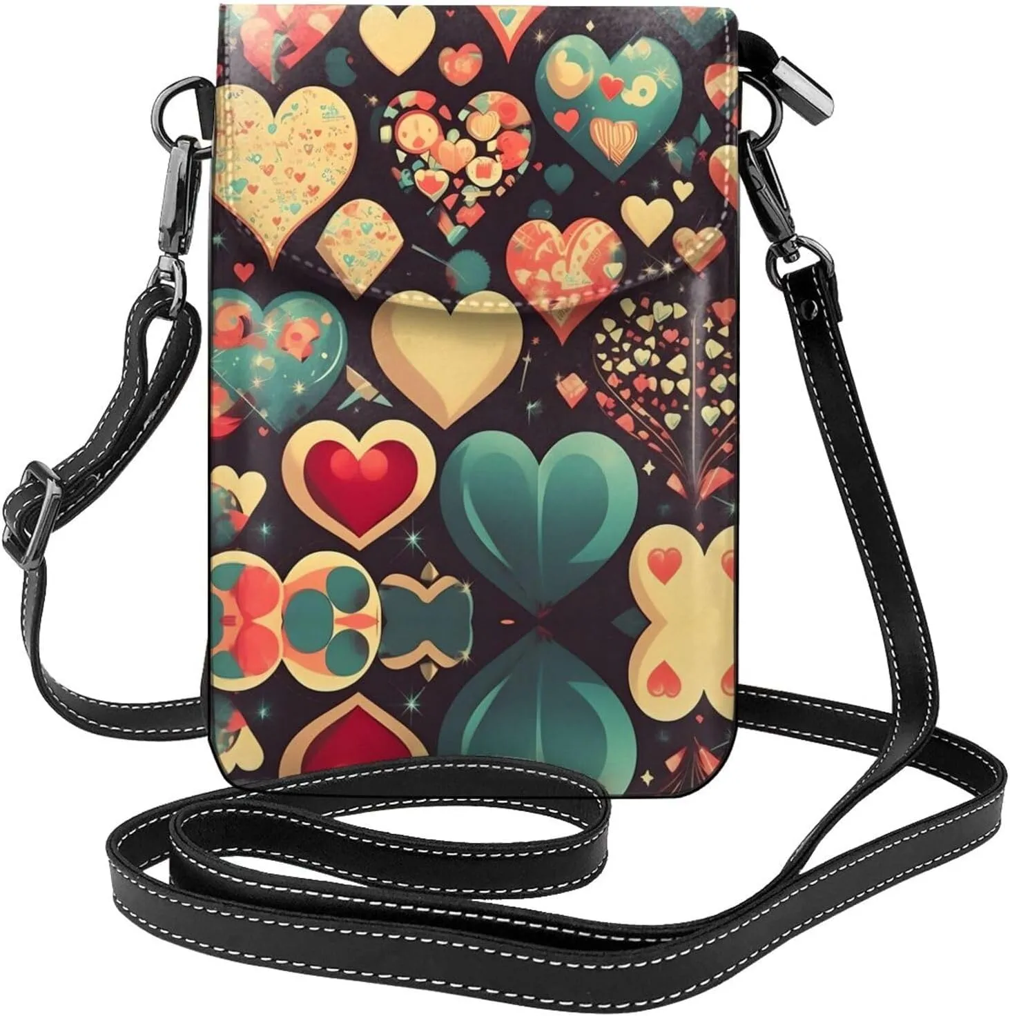 Heart Crush Flower Pattern Phone Bag > Soft, Durable And Waterproof For Women Shoulder Straps Bag Carry Card Cosmetics 7.6x2.9 In Good