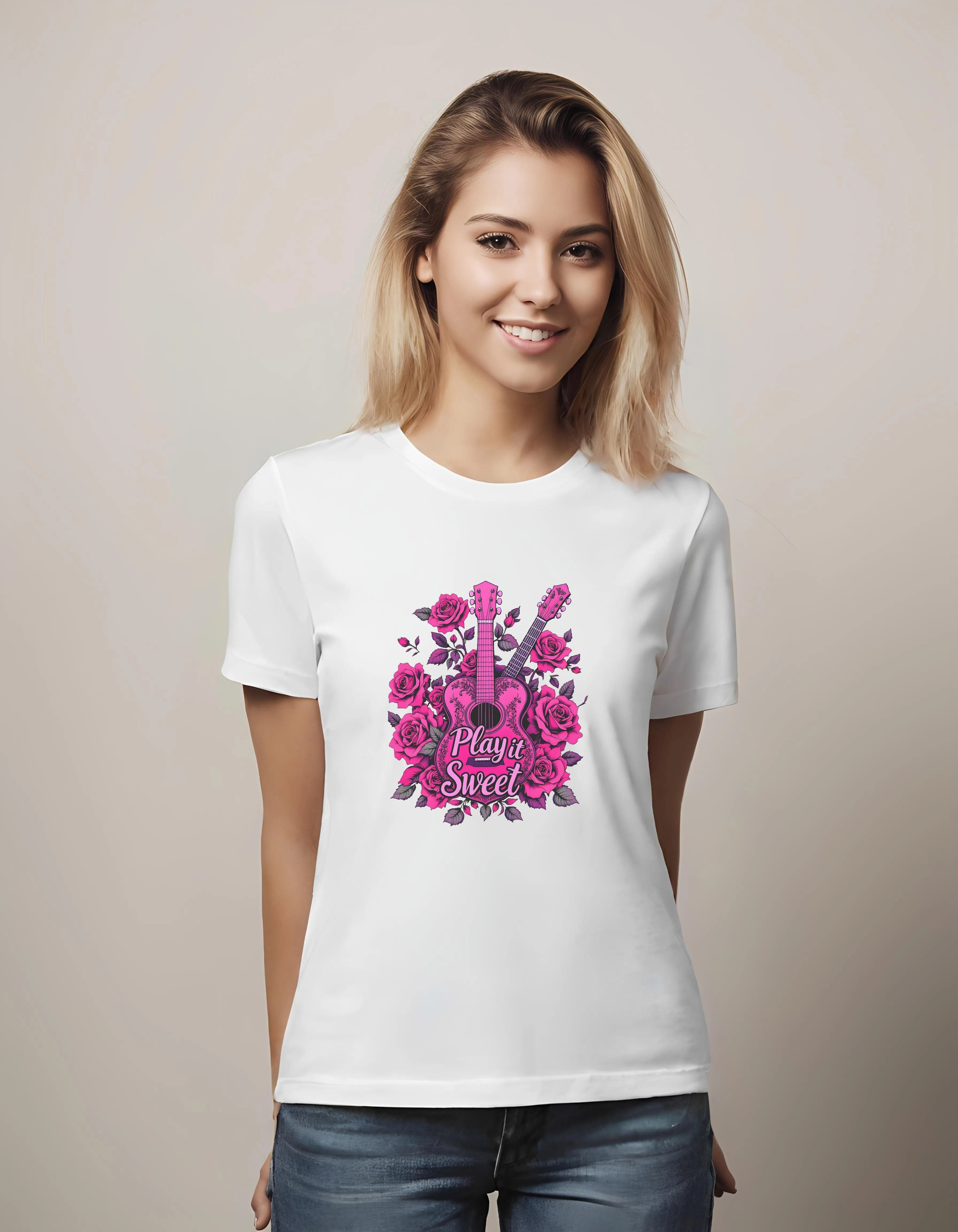 Heart-Shaped Guitar Play it Sweet | Classic T-Shirt (Unisex)