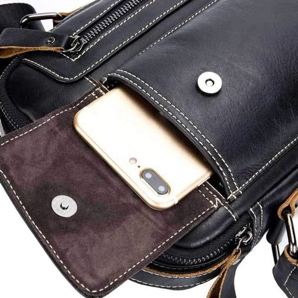 Hebetag Small Leather Shoulder Bag Crossbody Pack for Men Outdoor Travel Business