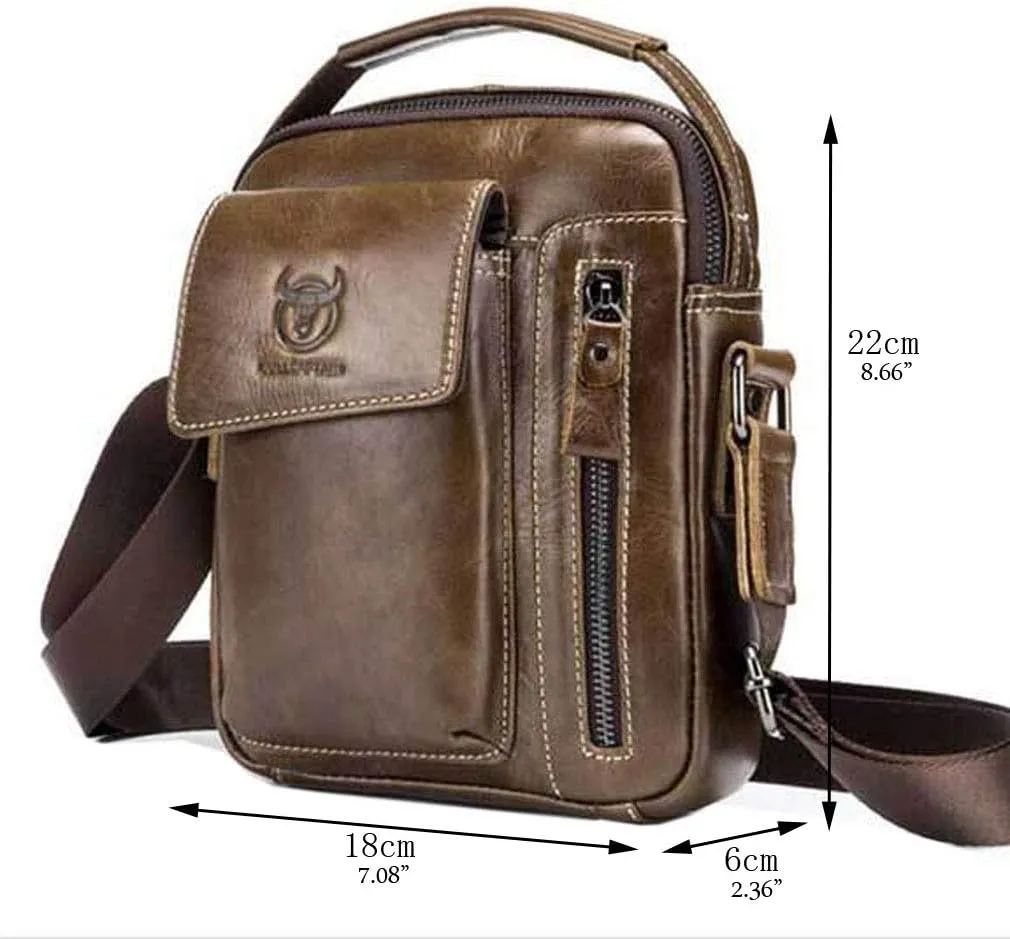 Hebetag Small Leather Shoulder Bag Crossbody Pack for Men Outdoor Travel Business