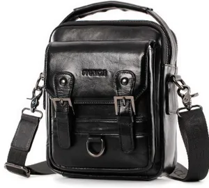 Hebetag Small Leather Shoulder Bag Crossbody Pack for Men Outdoor Travel Business