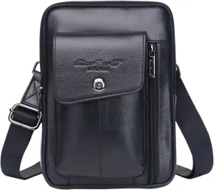 Hebetag Small Leather Sling Shoulder Bag Messenger Pack for Men Women Outdoor Travel Business