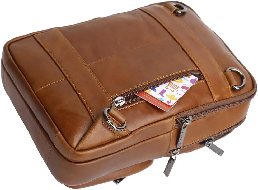 Hebetag Small Leather Sling Shoulder Bag Messenger Pack for Men Women Outdoor Travel Business