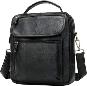 Hebetag Small Leather Sling Shoulder Bag Messenger Pack for Men Women Outdoor Travel Business
