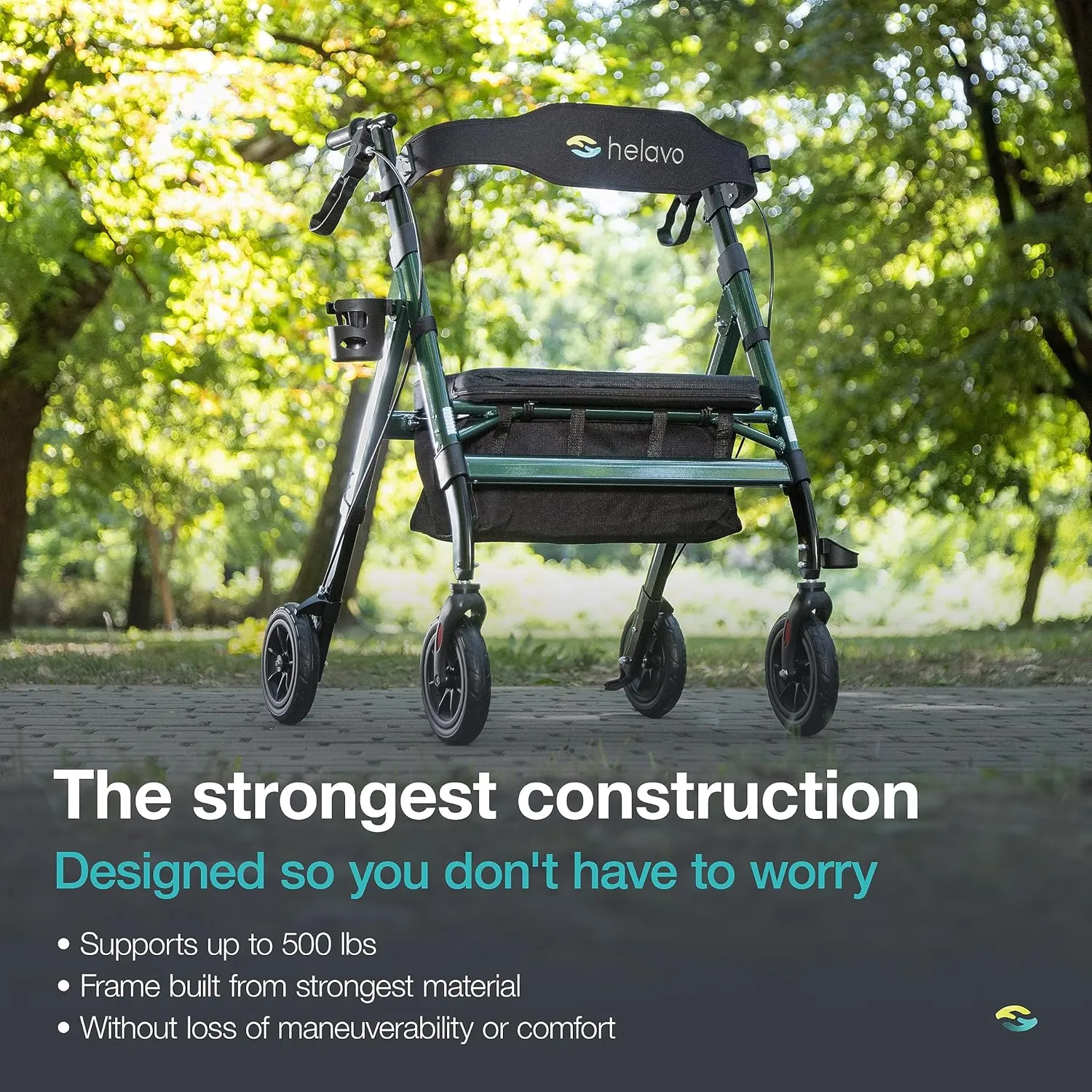 Helavo Bariatric All Terrain Walker - Extra Wide Heavy Duty Outdoor Rollator for Seniors - 500 lbs Weight Capacity