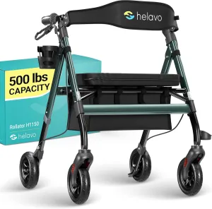 Helavo Bariatric All Terrain Walker - Extra Wide Heavy Duty Outdoor Rollator for Seniors - 500 lbs Weight Capacity