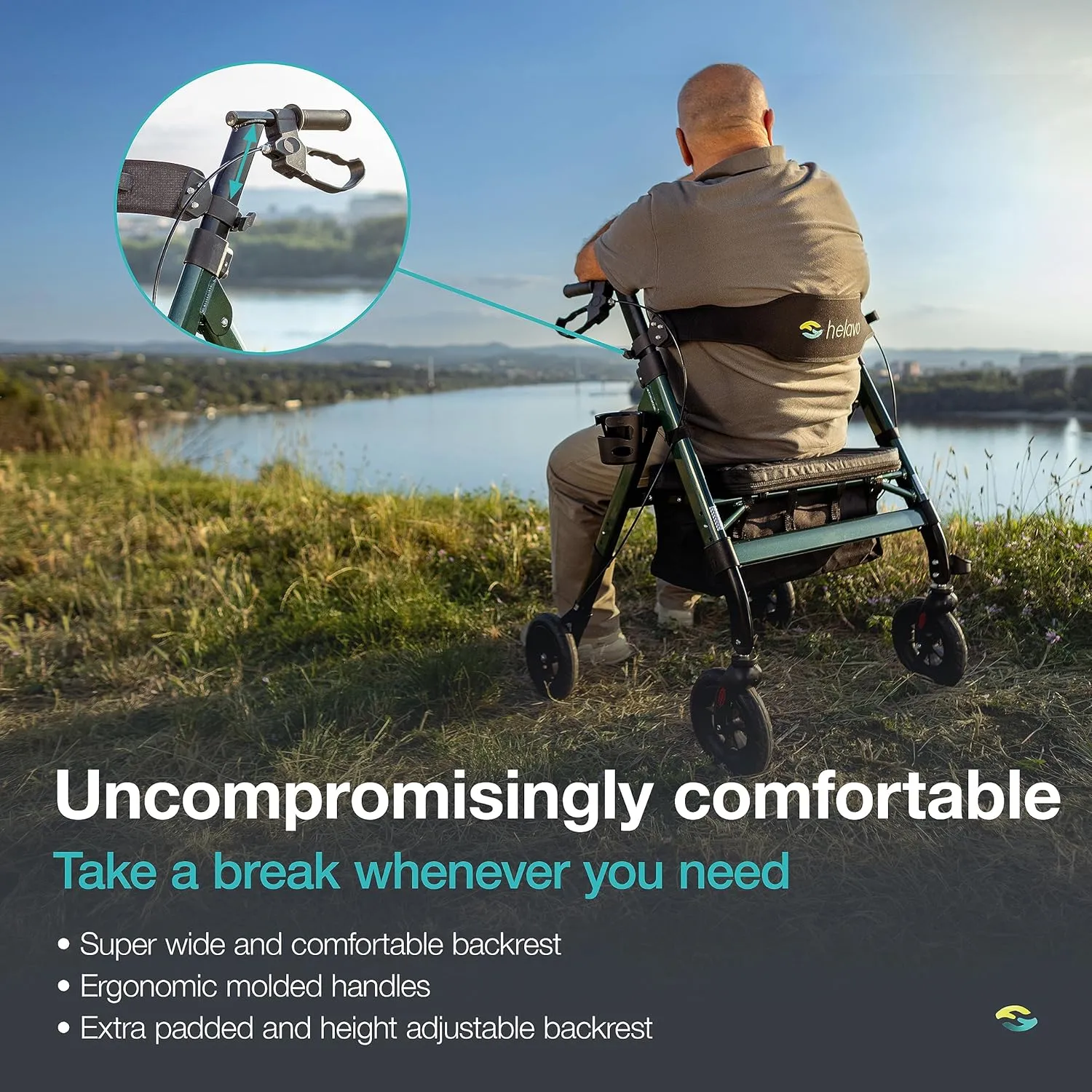 Helavo Bariatric All Terrain Walker - Extra Wide Heavy Duty Outdoor Rollator for Seniors - 500 lbs Weight Capacity