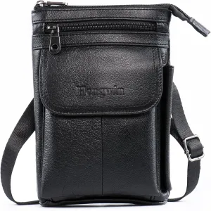 Hengwin Genuine Leather Small Crossbody Purse for Men Women, Travel Passport Wallet Cell Phone Shoulder Holster Belt Pouch Messenger Bag