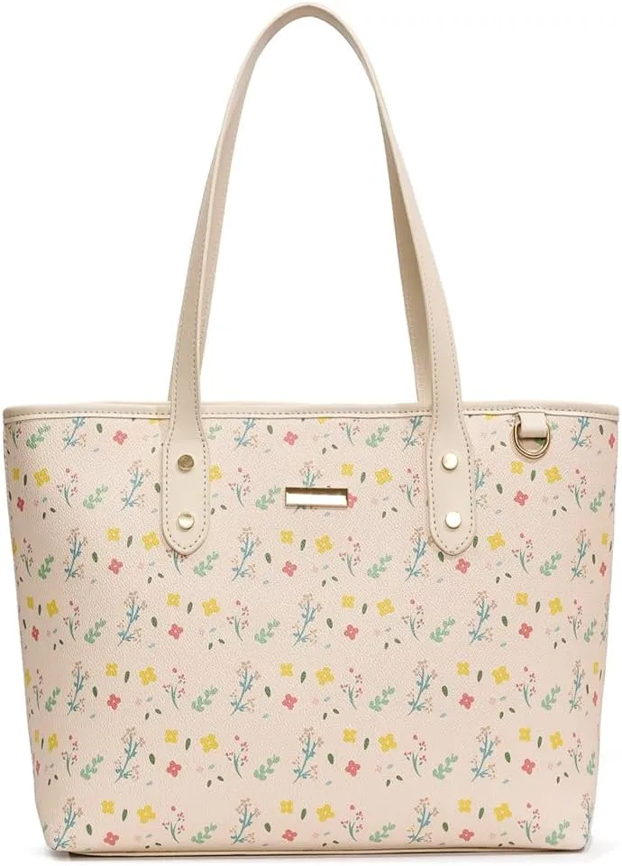 HIBEAR Leather Tote Bag For Women,Cherry Print Shoulder Bag Large Work Tote Bag Cute Floral Cherry Purse with Zipper Closure