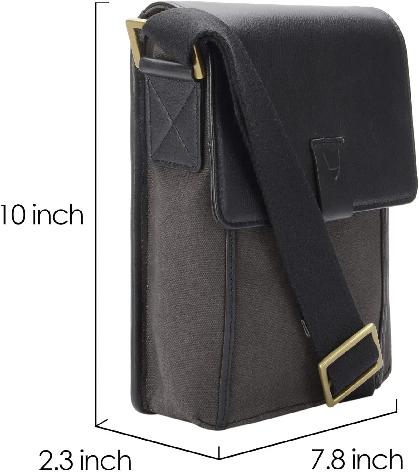 Hidesign Aiden Genuine Leather and Canvas Mini Crossbody Men/Women Messenger Bag/Travel Bag / 10.5" iPad Bag, Charcoal