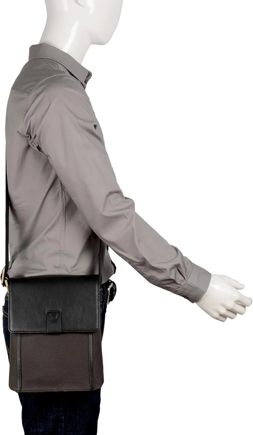 Hidesign Aiden Genuine Leather and Canvas Mini Crossbody Men/Women Messenger Bag/Travel Bag / 10.5" iPad Bag, Charcoal