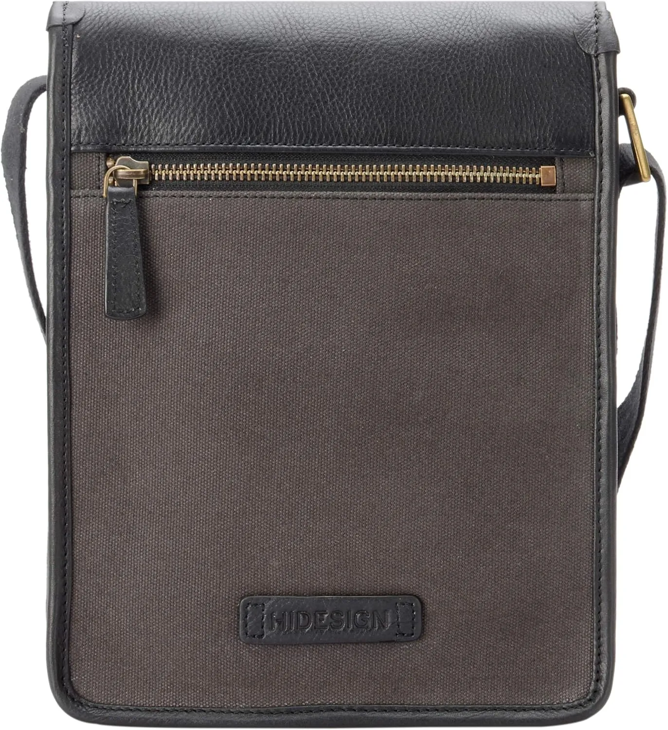 Hidesign Aiden Genuine Leather and Canvas Mini Crossbody Men/Women Messenger Bag/Travel Bag / 10.5" iPad Bag, Charcoal