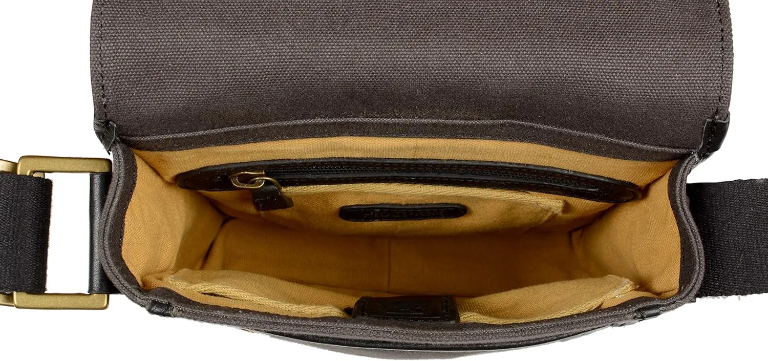 Hidesign Aiden Genuine Leather and Canvas Mini Crossbody Men/Women Messenger Bag/Travel Bag / 10.5" iPad Bag, Charcoal