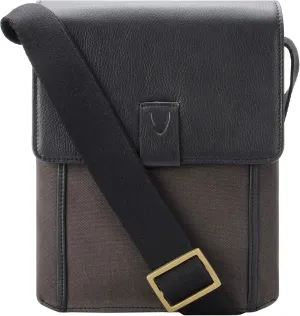 Hidesign Aiden Genuine Leather and Canvas Mini Crossbody Men/Women Messenger Bag/Travel Bag / 10.5" iPad Bag, Charcoal