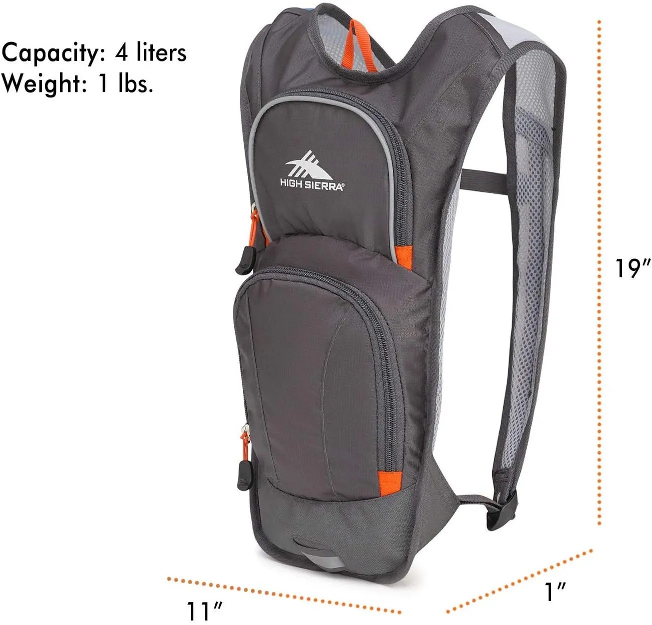 High Sierra HydraHike Hydration Backpack, Lightweight Running Backpack, Cycling, Hiking, for Men, Women & Kids, Mercury/Redline, 4L