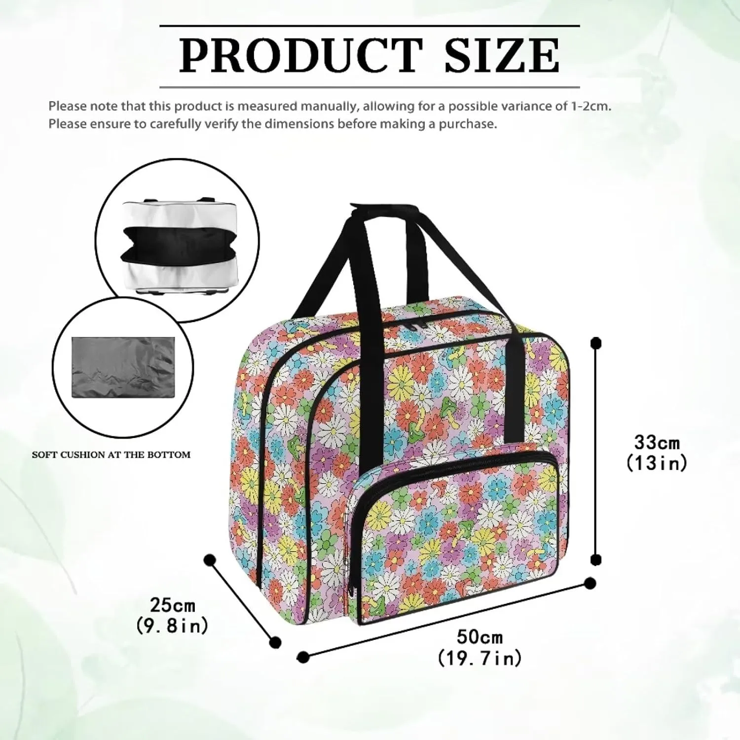 Hippie Flower Fashion Sewing Machine Bag, Portable Tote Bag Compatible with Most Sewing Machines，Extra Sewing Accessories