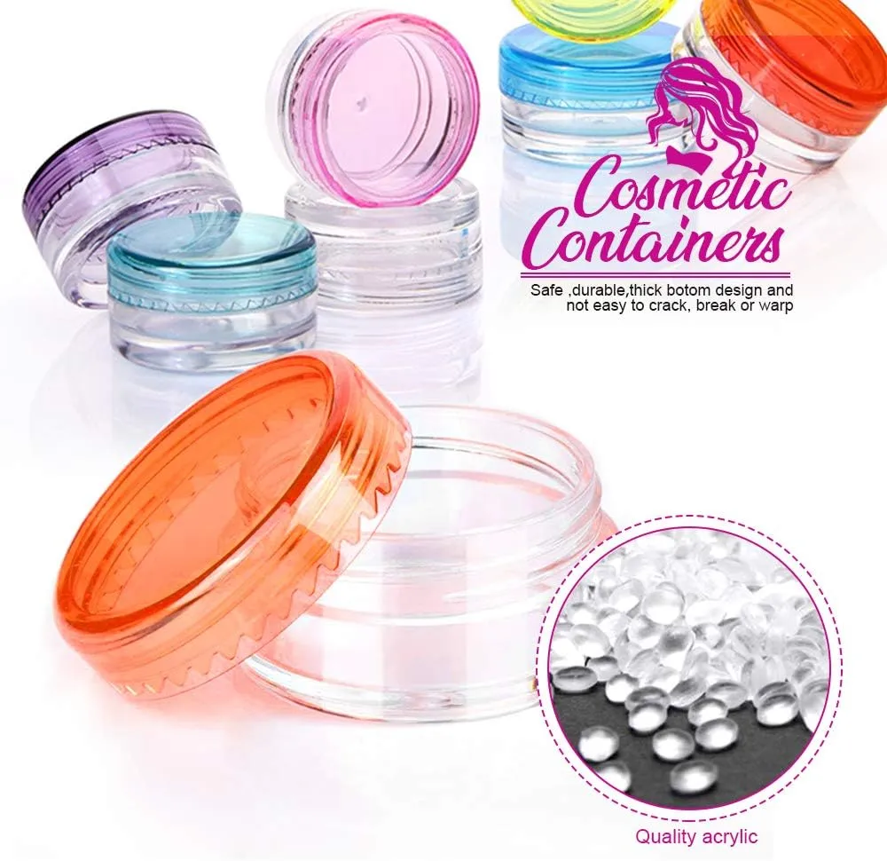 HNYYZL Sample Container,50 Pack Empty Cosmetic Containers Plastic Travel Pot Jar for Liquid Lotion Cream Sample Make-up Storage(10 Colors, 5ML),and 10pcs Mini Spatulas and 50pcs Labels
