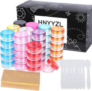 HNYYZL Sample Container,50 Pack Empty Cosmetic Containers Plastic Travel Pot Jar for Liquid Lotion Cream Sample Make-up Storage(10 Colors, 5ML),and 10pcs Mini Spatulas and 50pcs Labels