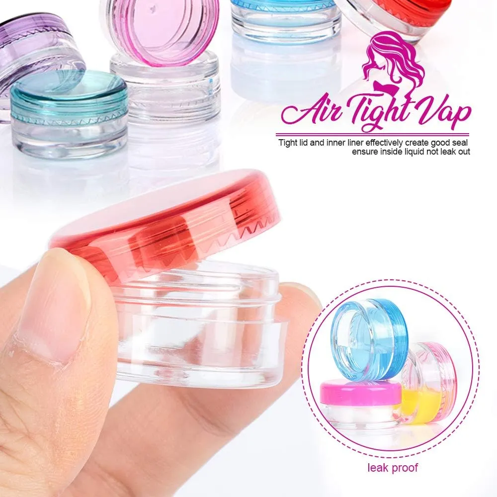 HNYYZL Sample Container,50 Pack Empty Cosmetic Containers Plastic Travel Pot Jar for Liquid Lotion Cream Sample Make-up Storage(10 Colors, 5ML),and 10pcs Mini Spatulas and 50pcs Labels