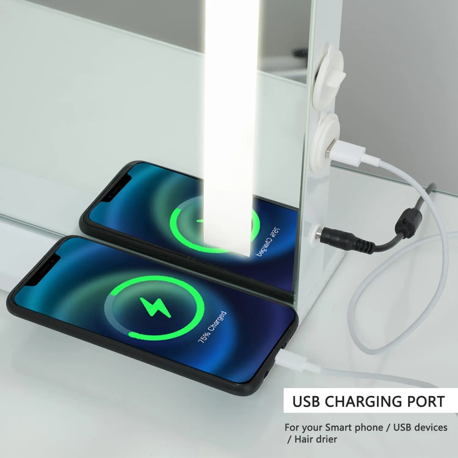 Hollywood Vanity Mirror Large Makeup Mirror with Lights, Metal Frame, Dimmable 3 Modes, Touch Control, USB Charging, Tabletop or Wall-Mounted, 22.83" x 17.5", White