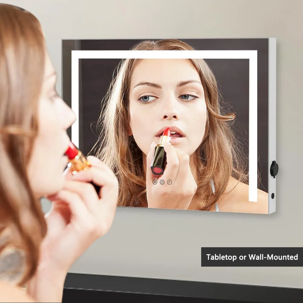 Hollywood Vanity Mirror Large Makeup Mirror with Lights, Metal Frame, Dimmable 3 Modes, Touch Control, USB Charging, Tabletop or Wall-Mounted, 22.83" x 17.5", White