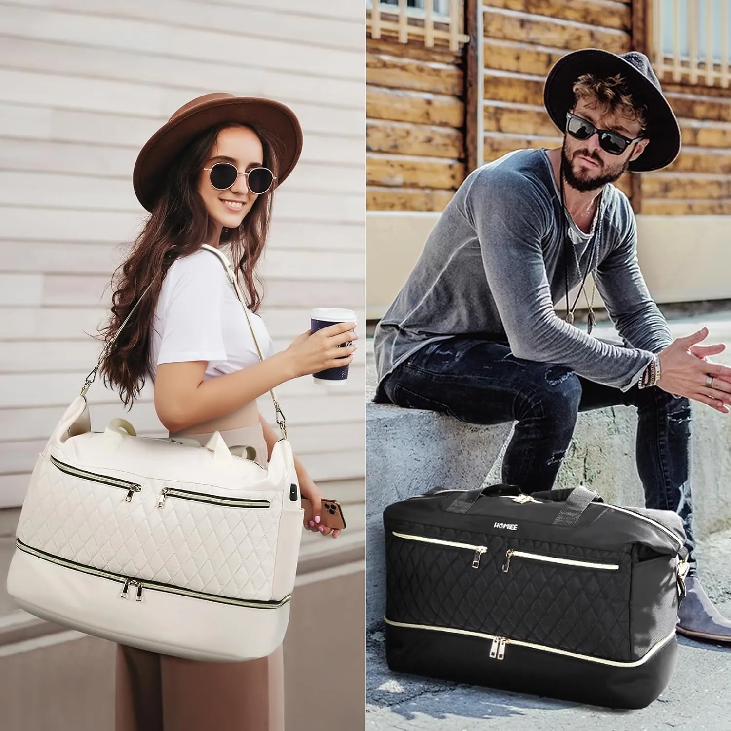 HOMIEE Gym Bag for Women, Personal Item Travel Bag with Shoes Compartment, Weekender Overnight Duffel Bags with Wet Pocket & USB Charging Port