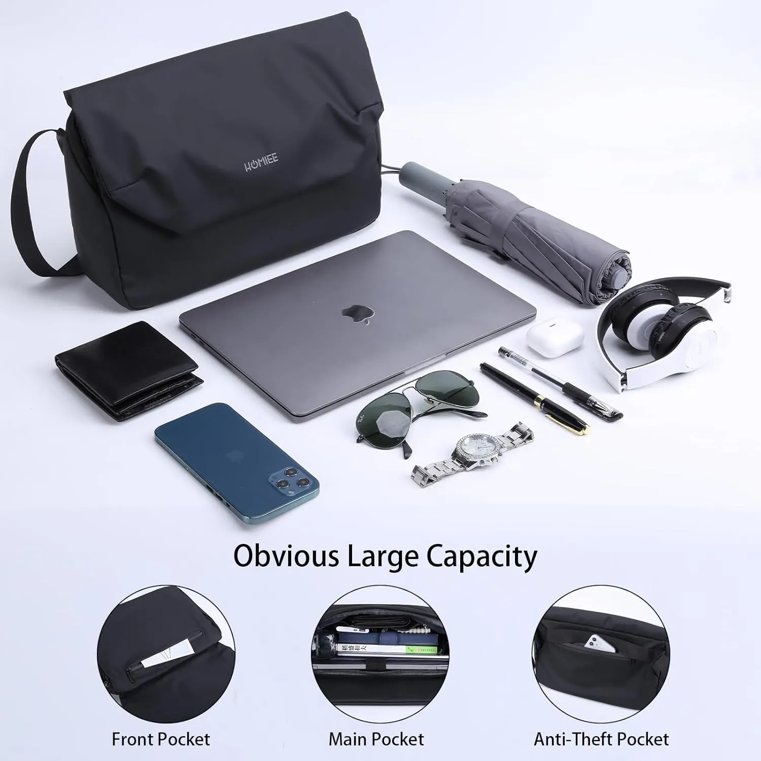 HOMIEE Messenger Bag, Waterproof Crossbody Bag Shoulder Bag with Laptop Compartment