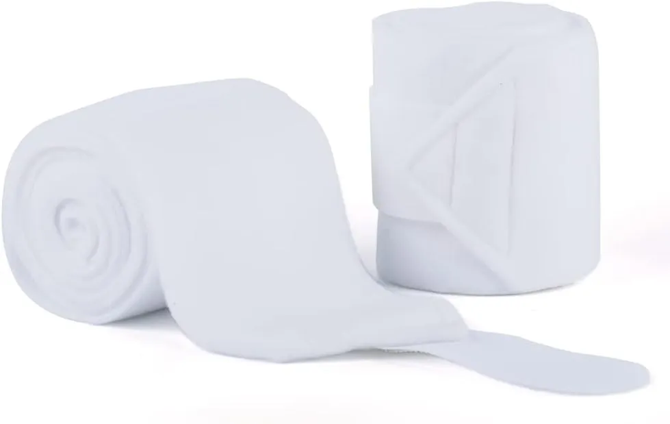 Horse Polo Wraps 2.5m Soft Fleece Polo Wraps Equestrian Leg Bandage Wrap Set of 4 Packs (White - 2.5m)