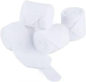 Horse Polo Wraps 2.5m Soft Fleece Polo Wraps Equestrian Leg Bandage Wrap Set of 4 Packs (White - 2.5m)