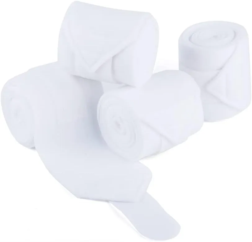 Horse Polo Wraps 2.5m Soft Fleece Polo Wraps Equestrian Leg Bandage Wrap Set of 4 Packs (White - 2.5m)