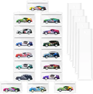 Hot 1/64 Display Set, Includes 16Pcs Cars Display Case for Hot Wheels & 5Pcs Wall-Mounted Displays for Packaged Cars, Stackable Toy Cars Storage Organizer, Dustproof Clear Match-Box