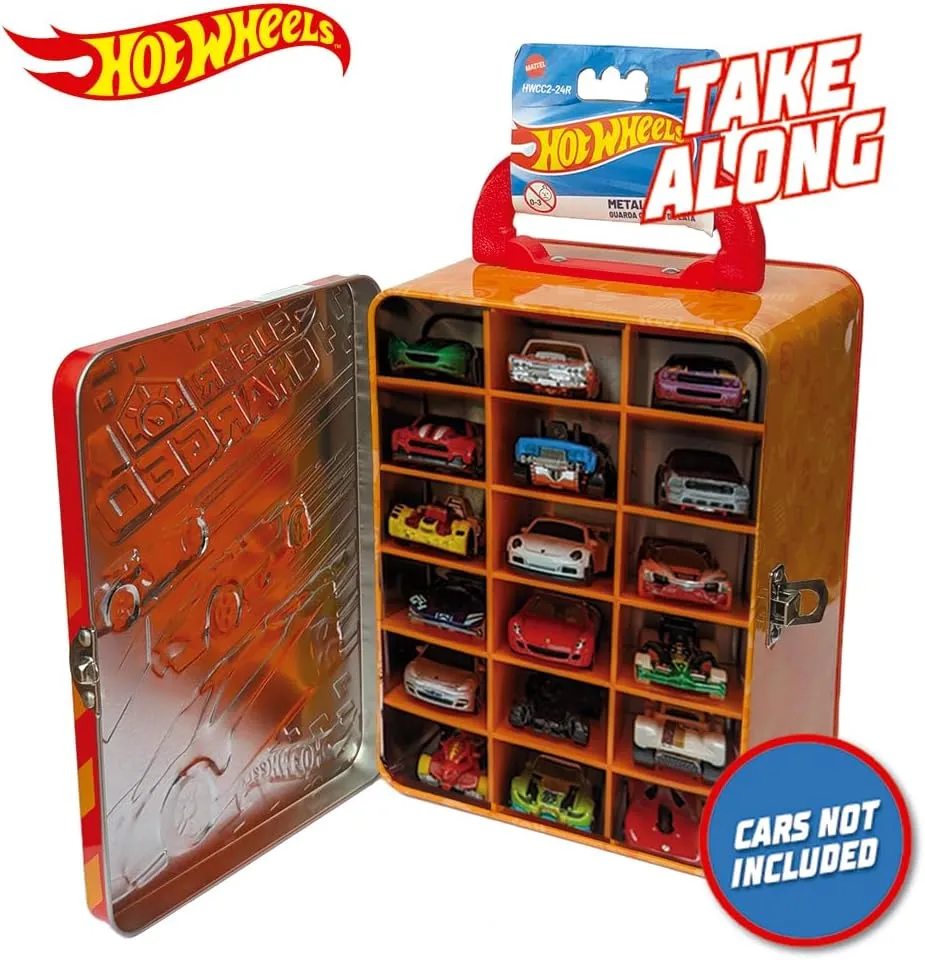 Hot Wheels 1:64 Scale Metal Car Tote Bag 18 Toy Storage and Organizer Gift for Collectors Kids Ages 3  3D HW Racing Lid Design (Cars Not Included)