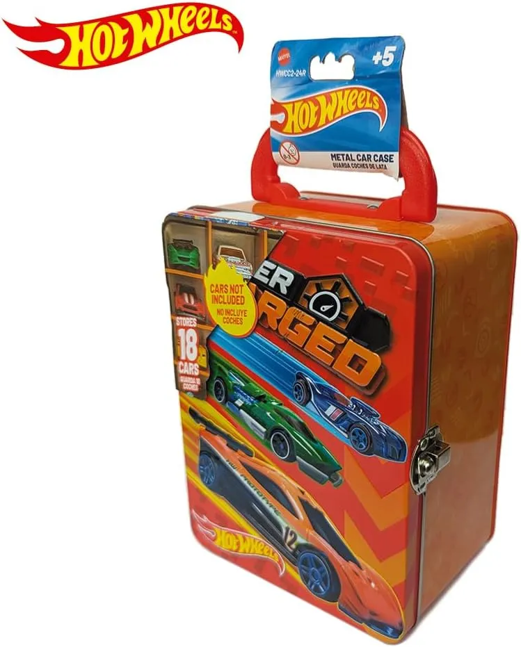 Hot Wheels 1:64 Scale Metal Car Tote Bag 18 Toy Storage and Organizer Gift for Collectors Kids Ages 3  3D HW Racing Lid Design (Cars Not Included)