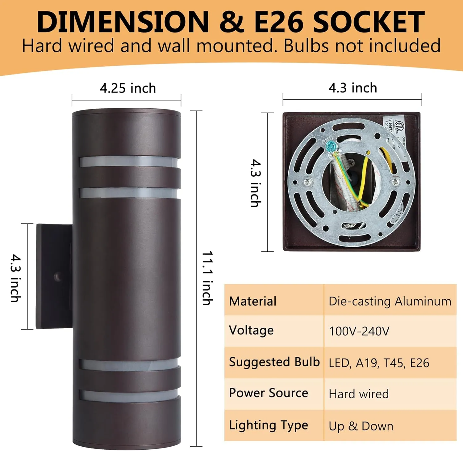 Housen Solutions Outdoor Light Fixture, IP65 Waterproof Exterior Lighting Fixtures, Oil Rubbed Bronze Aluminum Wall Mount Porch Lights, Outdoor Lights for House Garge