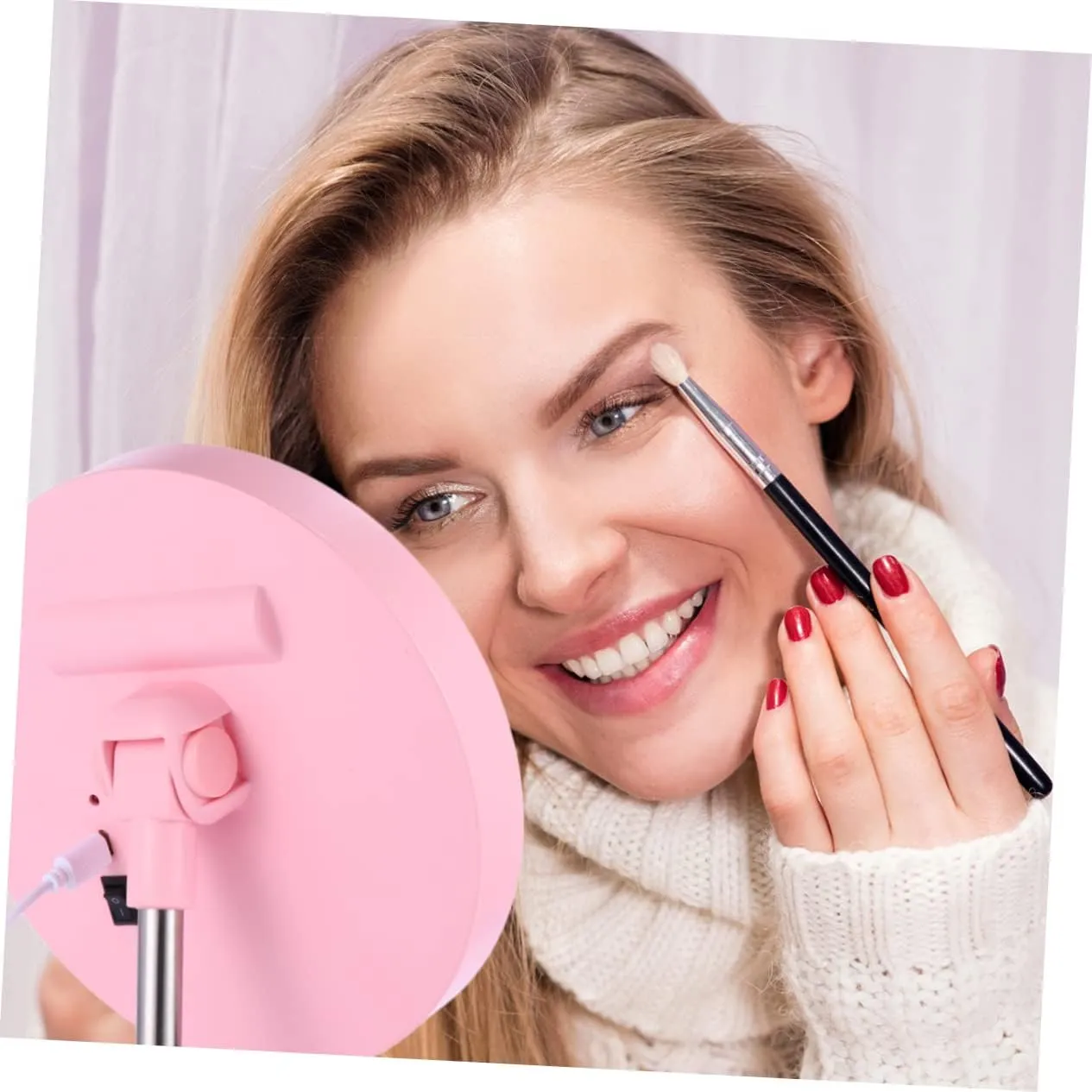 Housoutil Led Makeup Mirror Rechargeable Smart Cosmetic Mirror Design High Definition Non- Base for Easy Storage for Home and Travel Use
