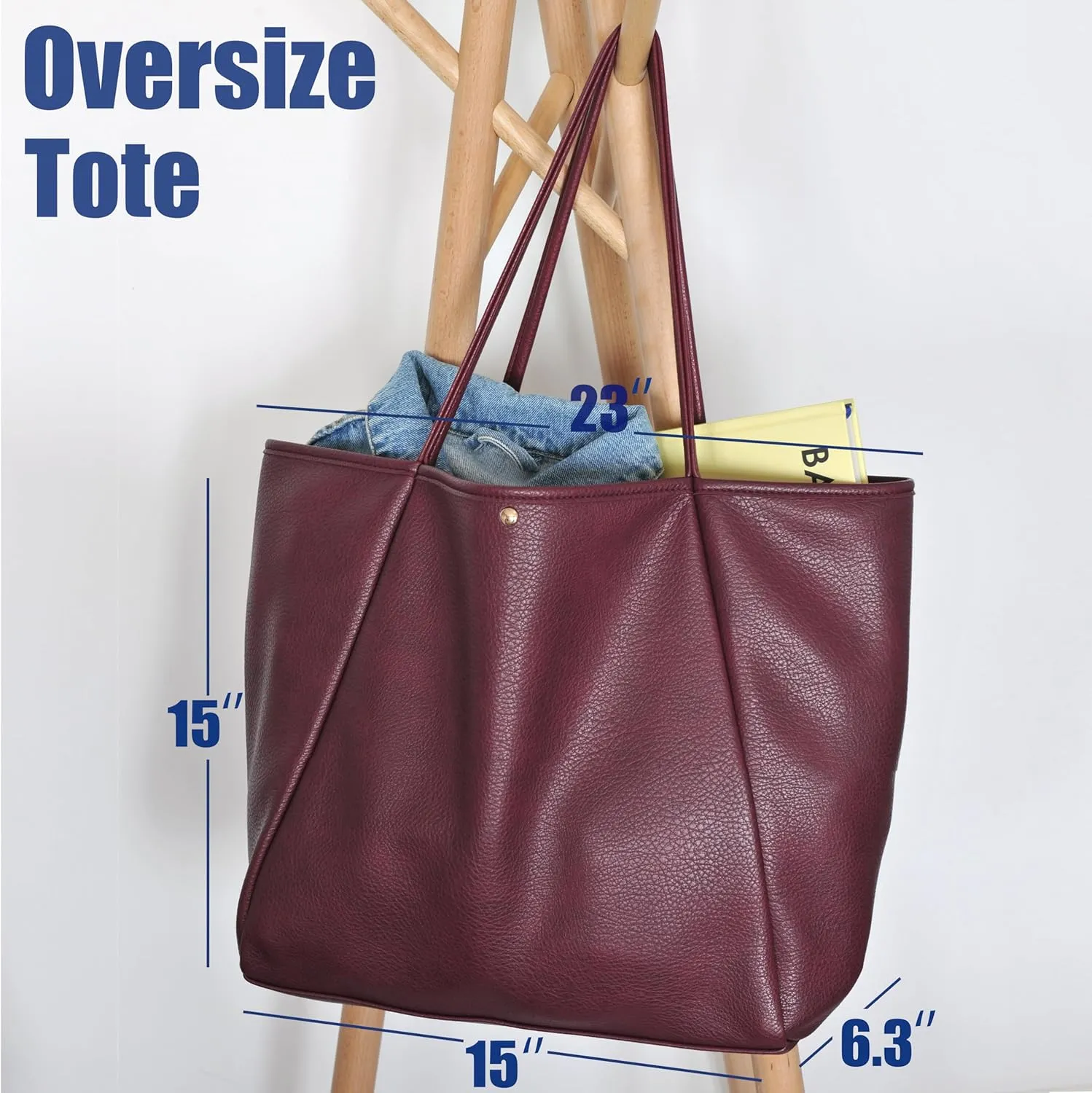 HOXIS Oversize Pu Leather Tote Women Weekender Bag Shopper Handbag Travel Purse