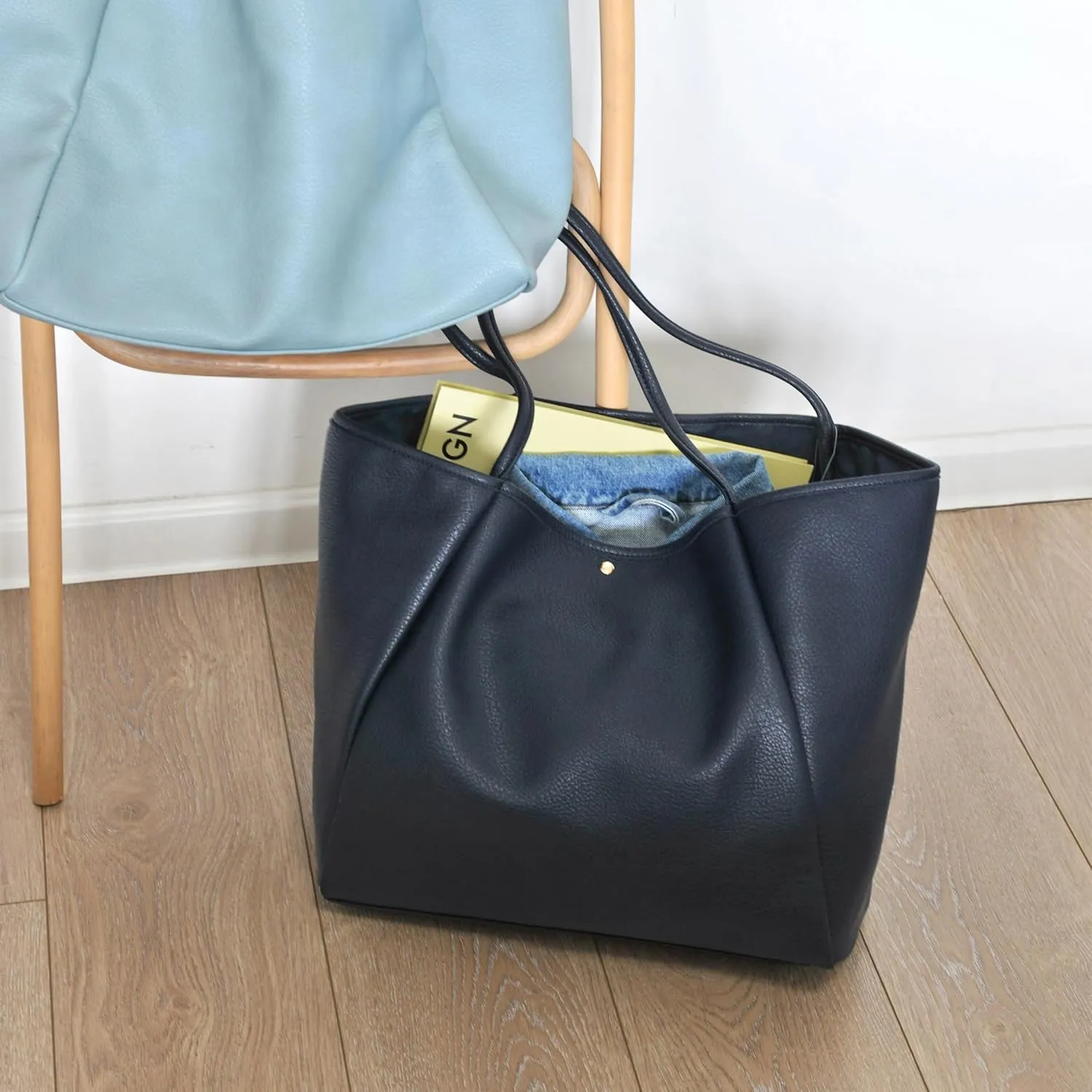 HOXIS Oversize Pu Leather Tote Women Weekender Bag Shopper Handbag Travel Purse
