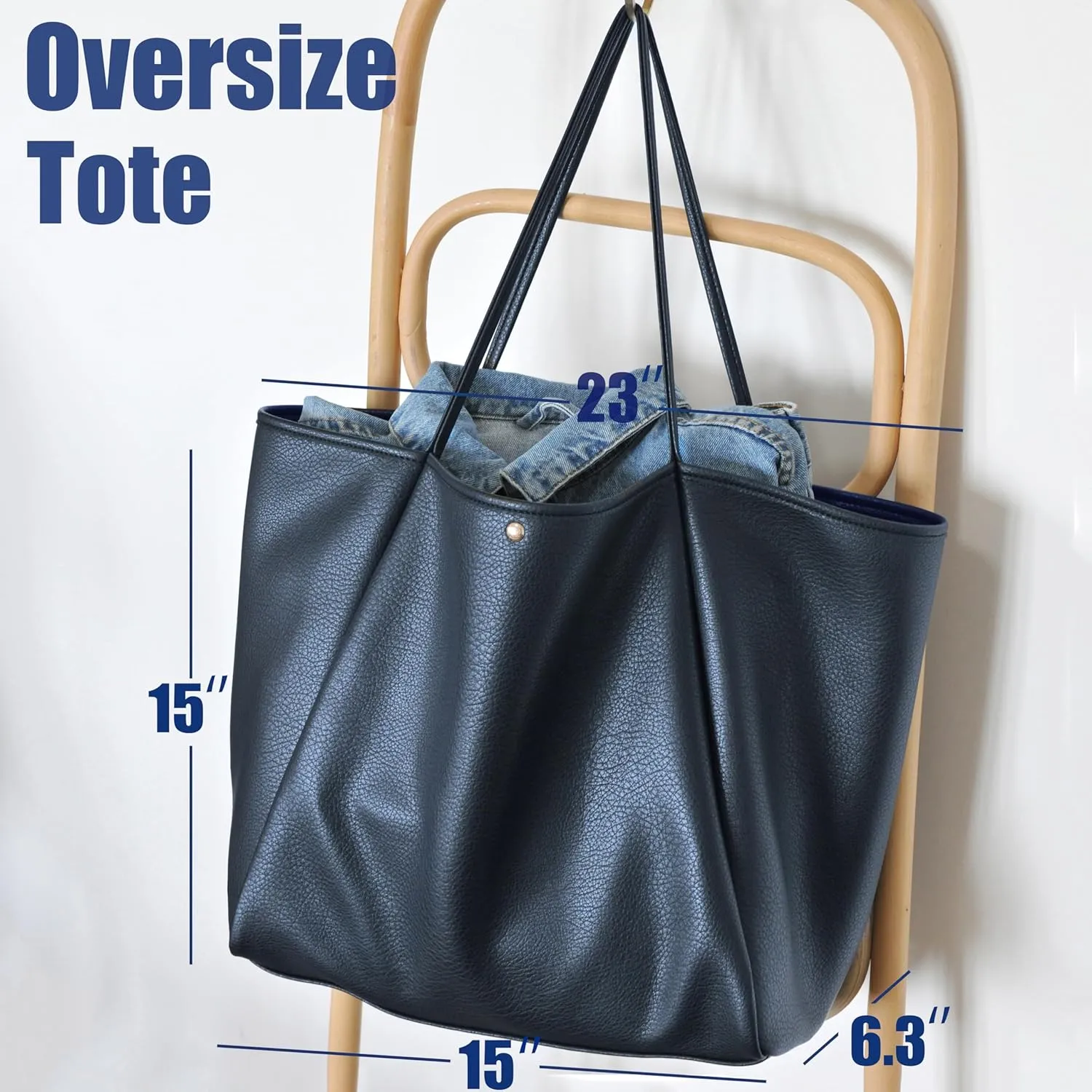 HOXIS Oversize Pu Leather Tote Women Weekender Bag Shopper Handbag Travel Purse